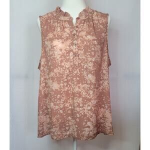 Simply Vera Wang Ruffle Neck Half-Button Sleeveless Chiffon Blouse Top Sz: XL